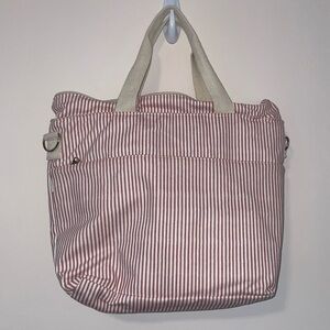 CB Station Insulated Striped Tote Bag with Outer Zipper Section Cotton Exterior